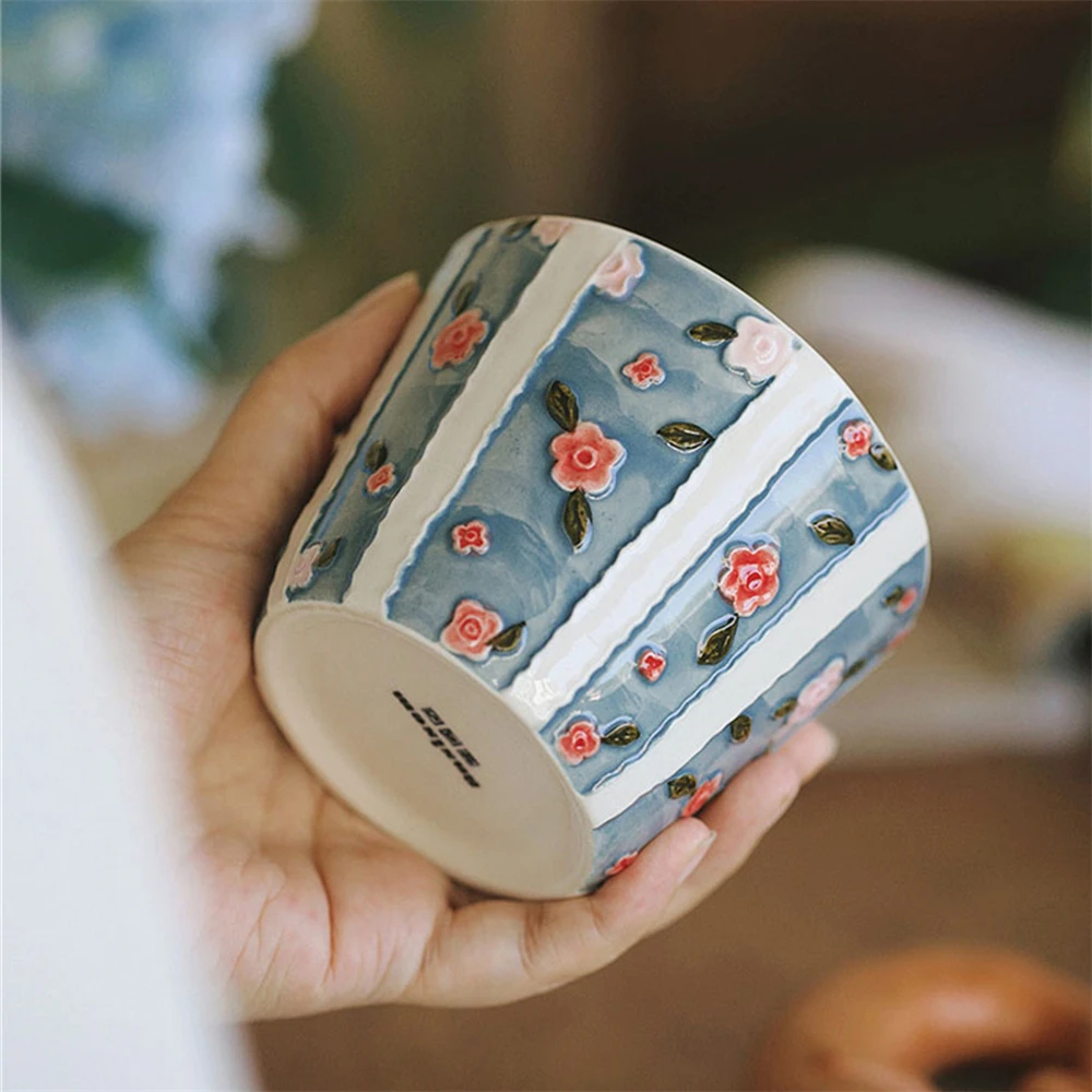 

High Looks Hand-Painted Cup Latte Coffee Cup Afternoon Tea Gift Home Kitchen Supplies Rose Decoration Cup 260ml