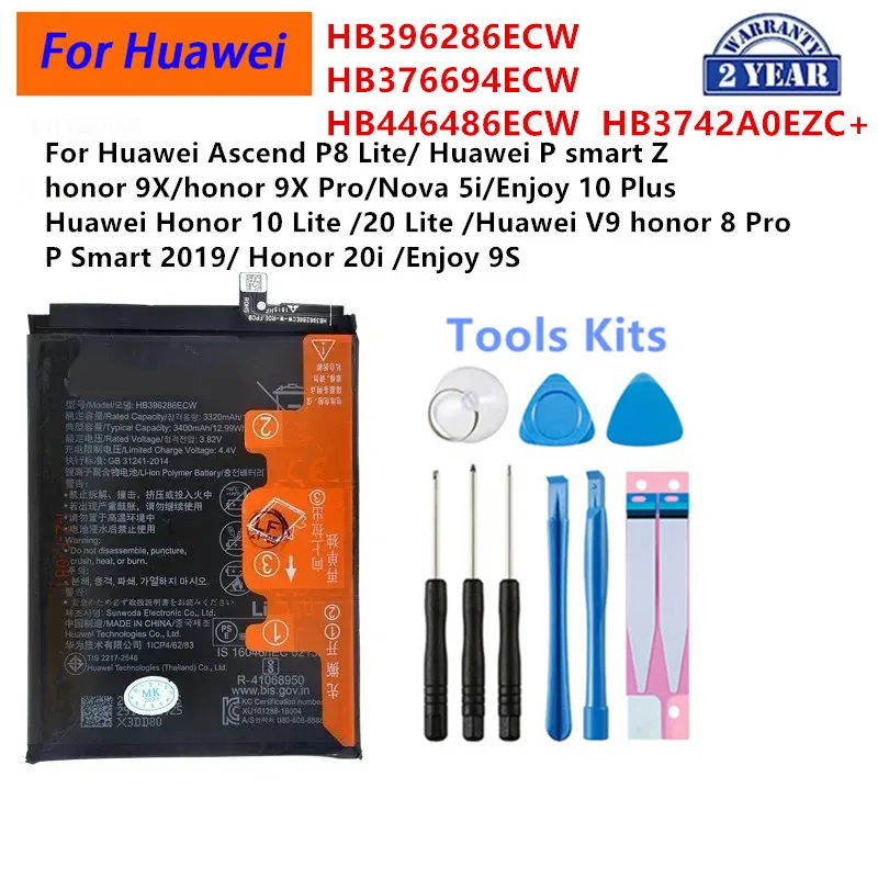 

HB396286ECW HB446486 HB376694 Battery For Huawei Honor 10 20 Lite V9/Enjoy 9S 10/ honor 9X Pro / honor 8 Pro Ascend P8 Lite