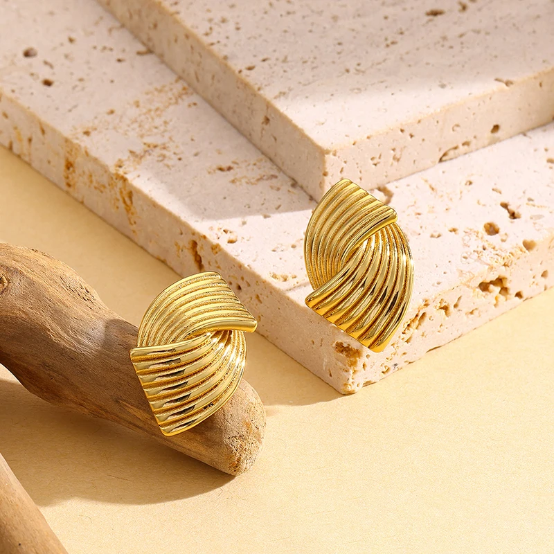 EILIECK 316L Stainless Steel Geometric Lines Stud Earrings For Women Fashion 18K Gold Plated Waterproof Jewelry Gift Bijoux