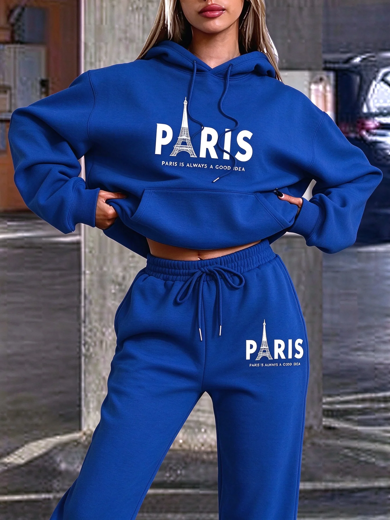 Women 2 Pieces Outfit Printed Hooded Sweatshirt + Matching Sweatpants Set, Casual Long Sleeve Hoodie Tracksuit For Ladies Daily