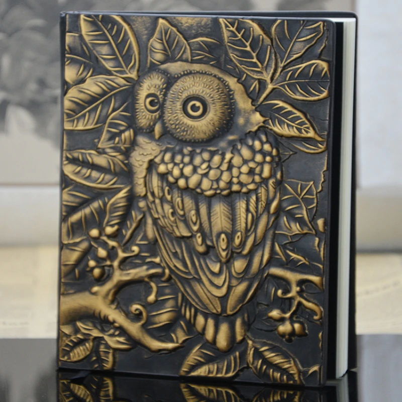 Embossed Retro Notebook Simulation Owl Notepad Notebook Bronze Version Living Room Decoration Home Decoration Accessories