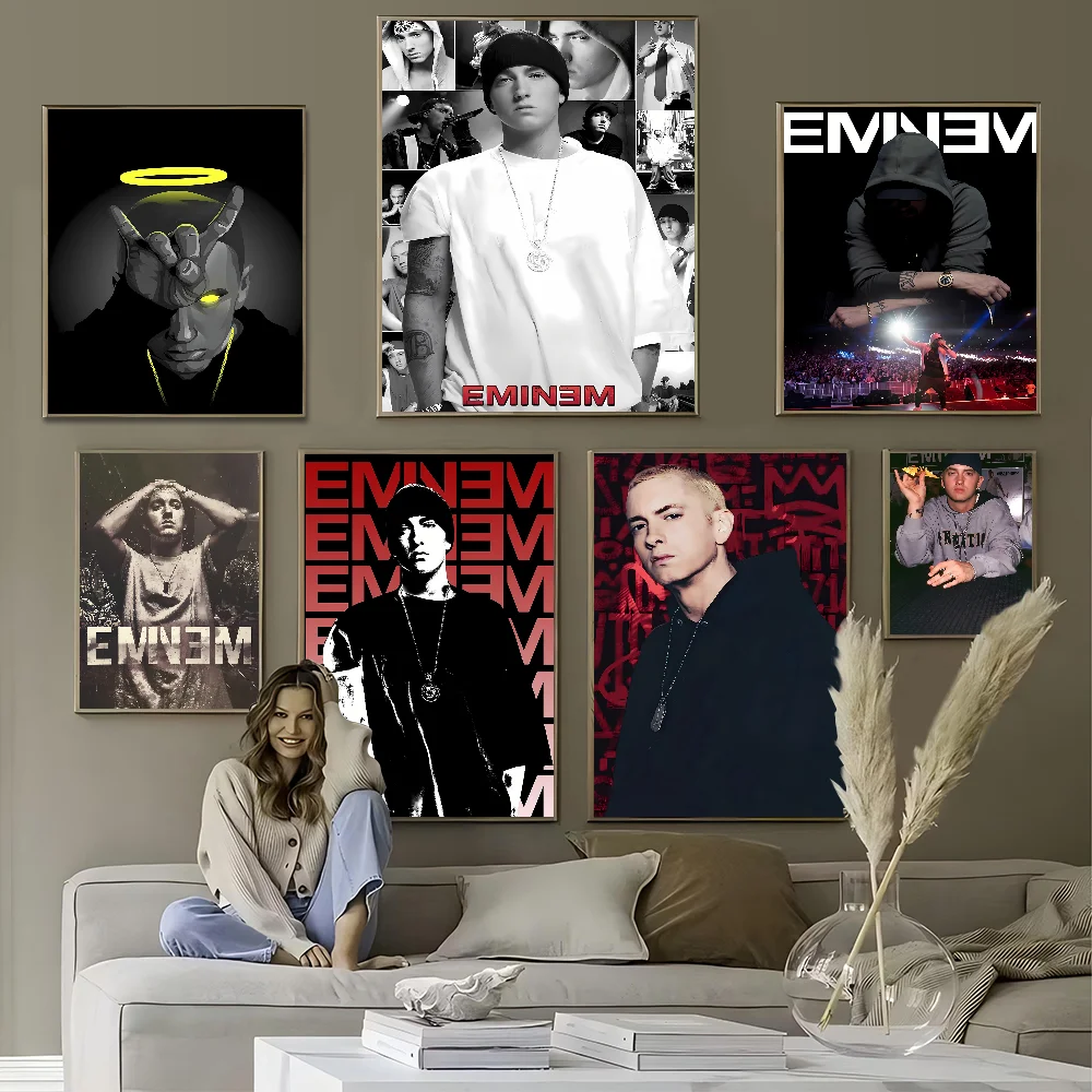 

Hip Hop Rapper Eminem Movie Sticky Posters Retro Kraft Paper Sticker DIY Room Bar Cafe Aesthetic Art Wall Painting