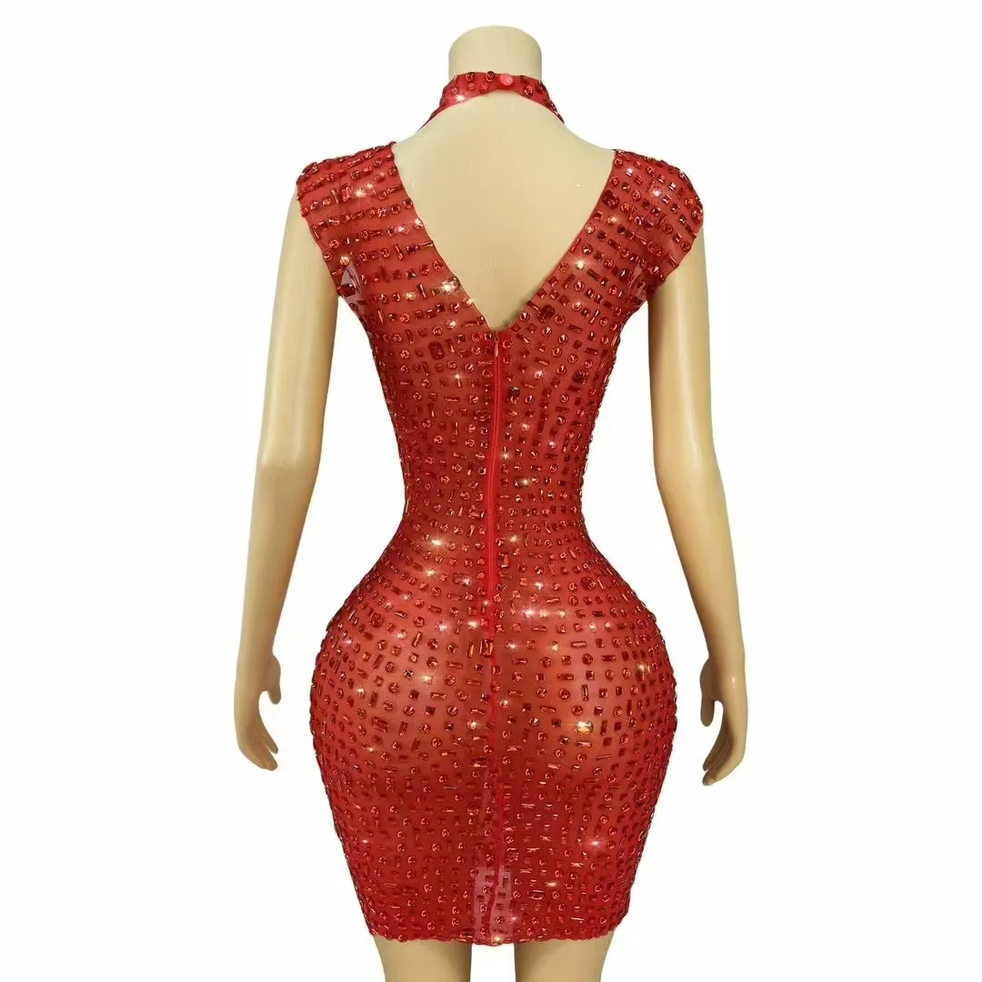 Seksowna błyszcząca pełna czarna dżetów przezroczysta siateczkowa sukienka damska urodziny wieczór koktajlowy elegancki strój kostium do klubu nocnego