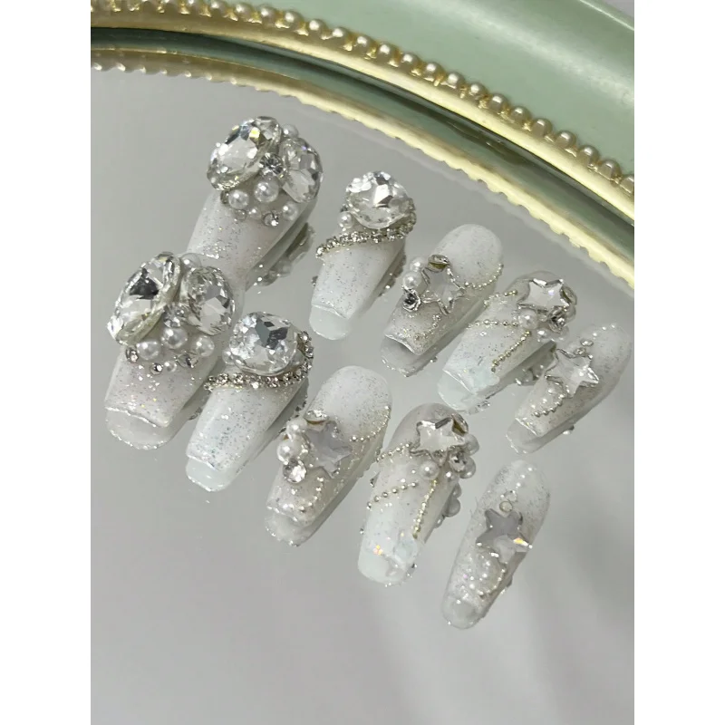 Paquet de 10 feuilles de faux ongles faits à la main, longs à pression, pour tuyaux, cercueil, détachables, réutilisables, adaptés aux fêtes et aux festivals