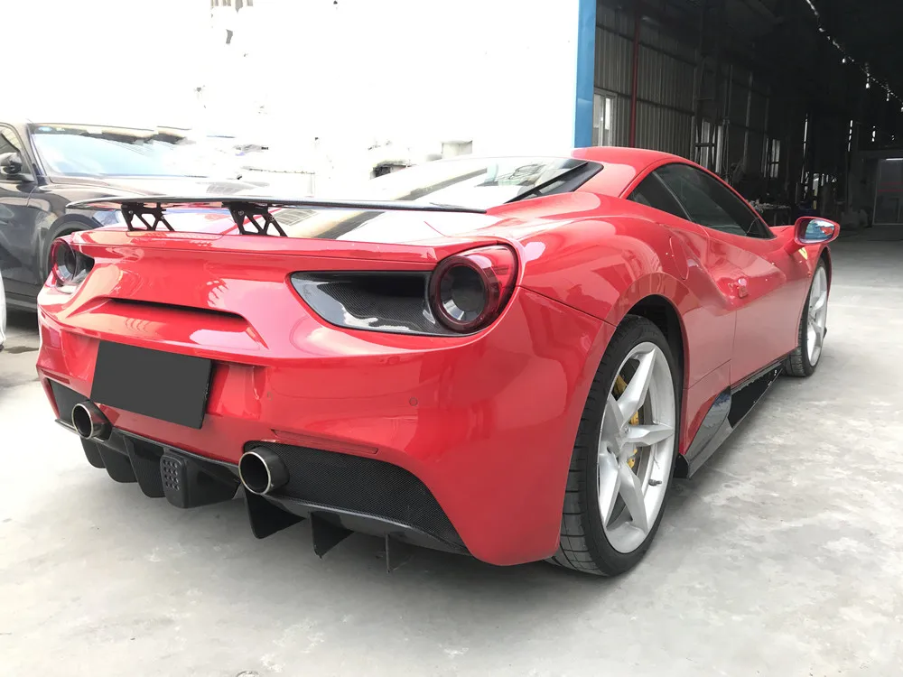 VACOMUL Dry Carbon Fiber Car Rear Trunk Spoiler Rear Bumper Wing Boot Rear Lip for Ferrari 488 GTB 2015 - 2018 FRP