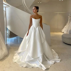 Eightree Women A-Line Wedding Dresses White Strapless Floor Length Bridal Dress Princess Evening Wedding Prom Gowns Customized