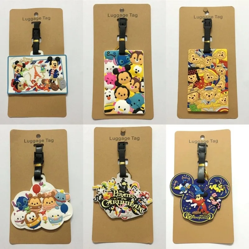 Cute Mickey and Minnie Luggage Travel Accessories Tags Silicone Luggage ID Card Address Clip Luggage Boarding Pass Portable Gift