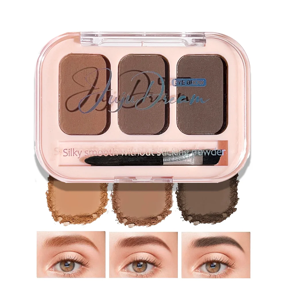 Mat 3-kleuren wenkbrauwpoederpalet met borstel - Natuurlijke 3D-vorm, waterdicht, langdurig, eenvoudig aan te brengen voor Kerstmis en winter