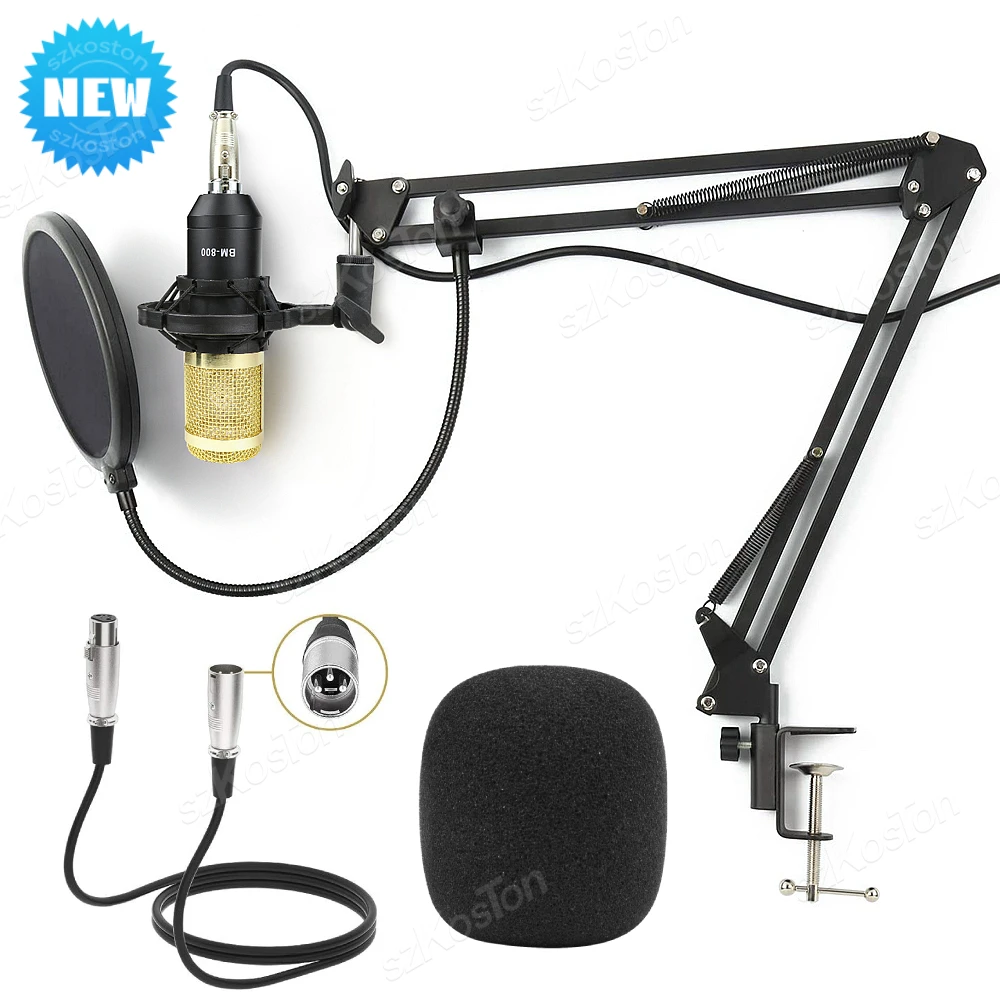 XLR Condenser Microphone Professional Cardioid Studio Mic Kits with Boom Arm Stand Pop Filter Podcasting Recording Microphone