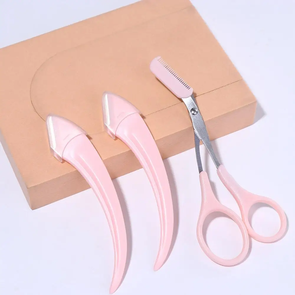 

Beauty Female Face Razor Facial Hair Removal Eyebrow Scissors with Comb Eyebrow Trimming Makeup Tools Eyebrow Trimmer Set