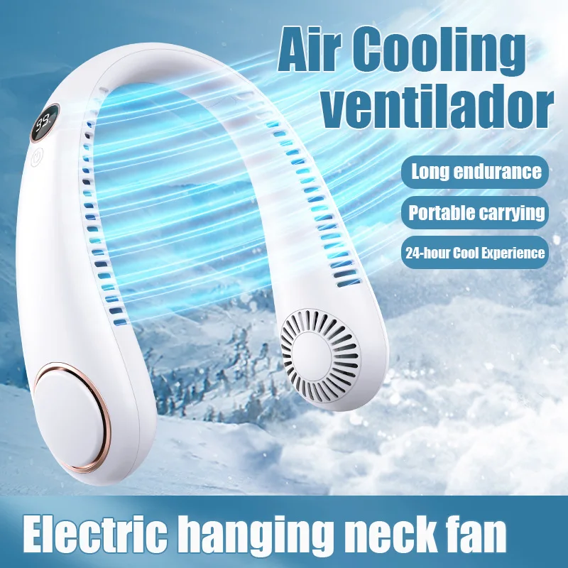 Bladeseless Pendurado Pescoço Ventilador, Ventilador Portátil Pescoço Preguiçoso, USB Carregamento Air Cooler, Display Digital Ventilador de Energia para Estudante Esportes e Escritório