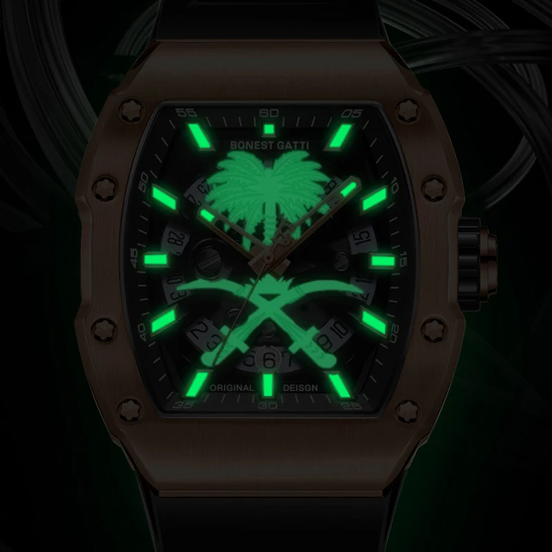 BONEST GATTI ドイツ製腕時計 メンズ 機械式 トノー型 自動巻き腕時計 ライトラグジュアリー ファッション - ココナッツグローブをテーマにした
