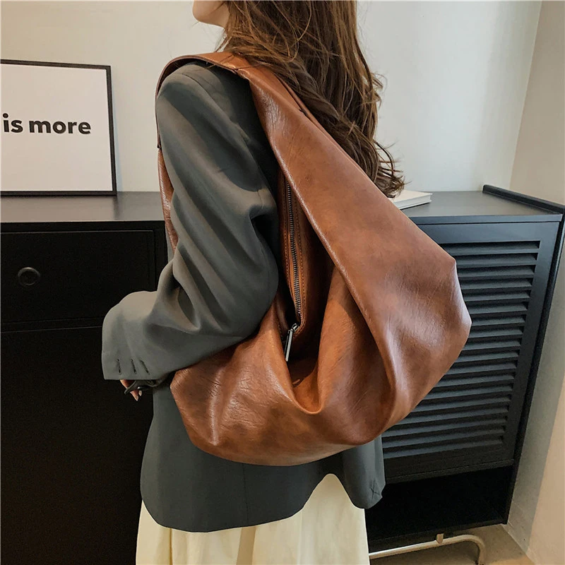 

Big Black Shoulder Bags for Women Large Hobo Shopper Bag Solid Color Quality Soft Leather Crossbody Handbag Lady Travel Tote Bag