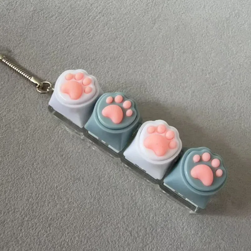 Kawaii Macaron Cat Paw Fidget Keychain, Mechanical Switch Tester, Portable Stress Relief Decompression Button Toy