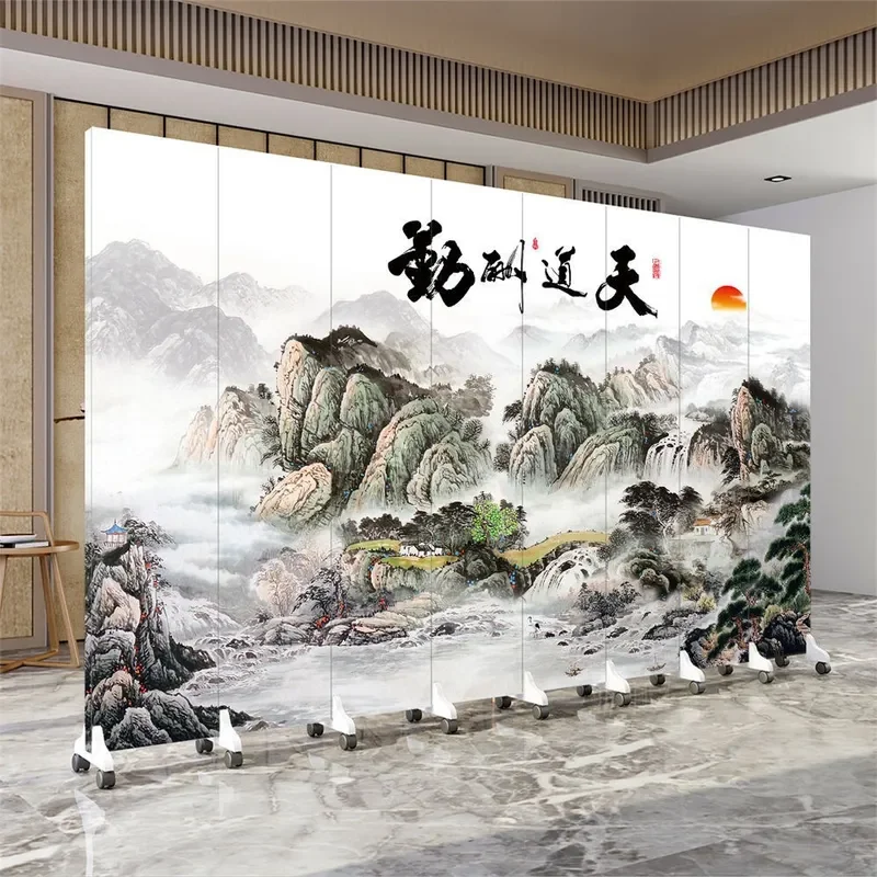 New Chinese Style Landscape Painting Screen Partition Wall for Living Room Bedroom Office Hotel Mobile Study Divider Heaven