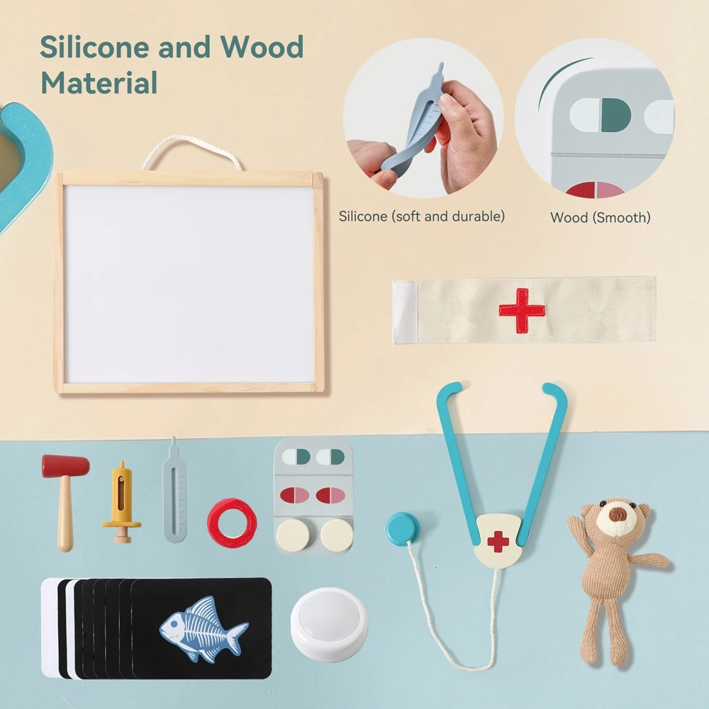 

Детский доктор, набор игрушек для ролевых игр, игрушка Монтессори, силиконовая игрушка-стетоскоп, шприц, развивающая игрушка для детей, подарок для ребенка