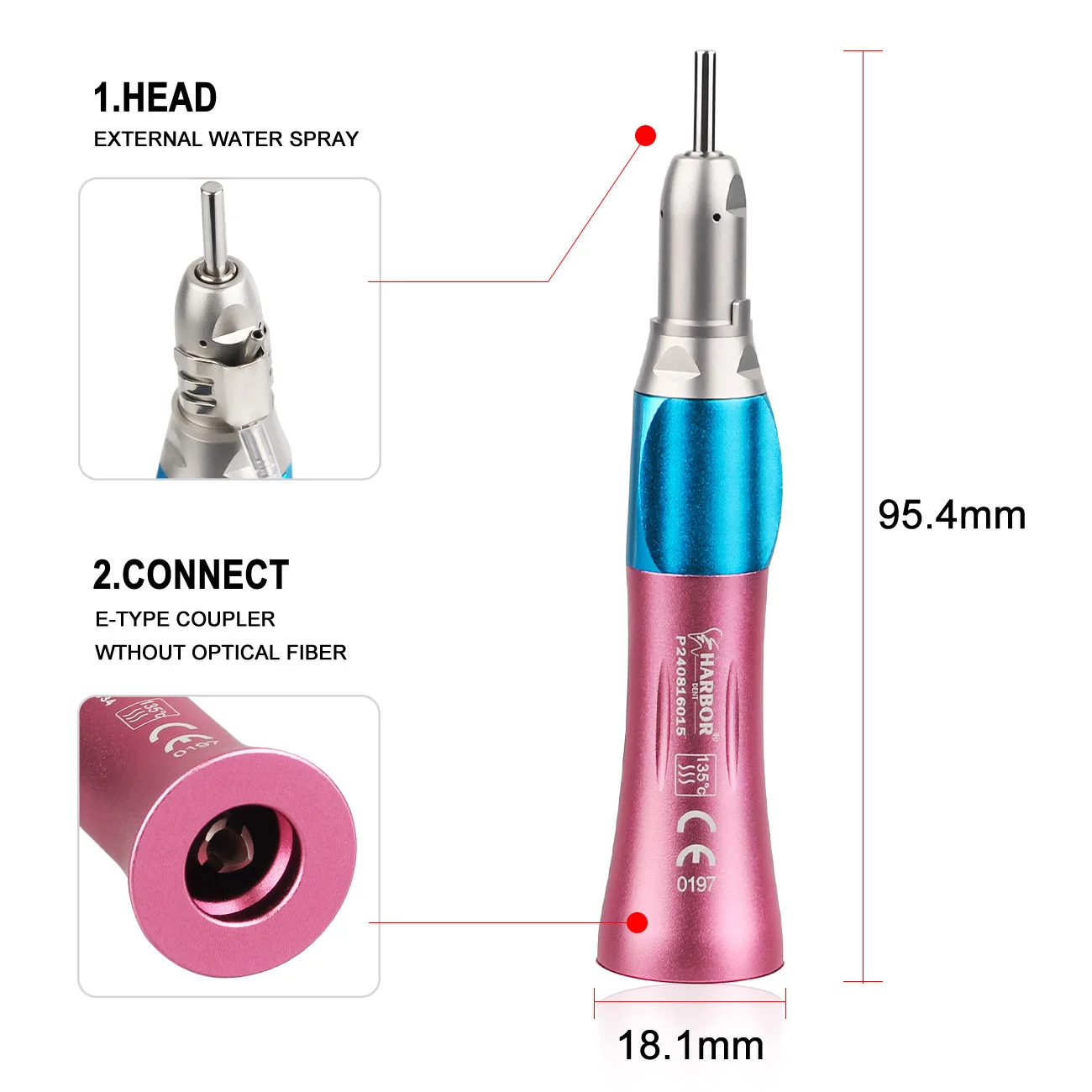Pink Color Dental Low Speed Handpiece Straight Contra Angle Fit For Air Turbine Dental Lab Equipment Micromotor Polishing Tool