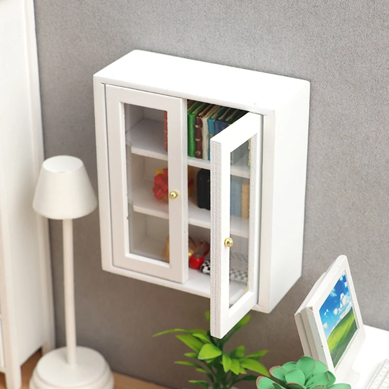 1:12 Dollhouse Miniature White Wall Cabinet Hanging Storage Organizer Cupboard Dollhouse Furniture Decor Toy