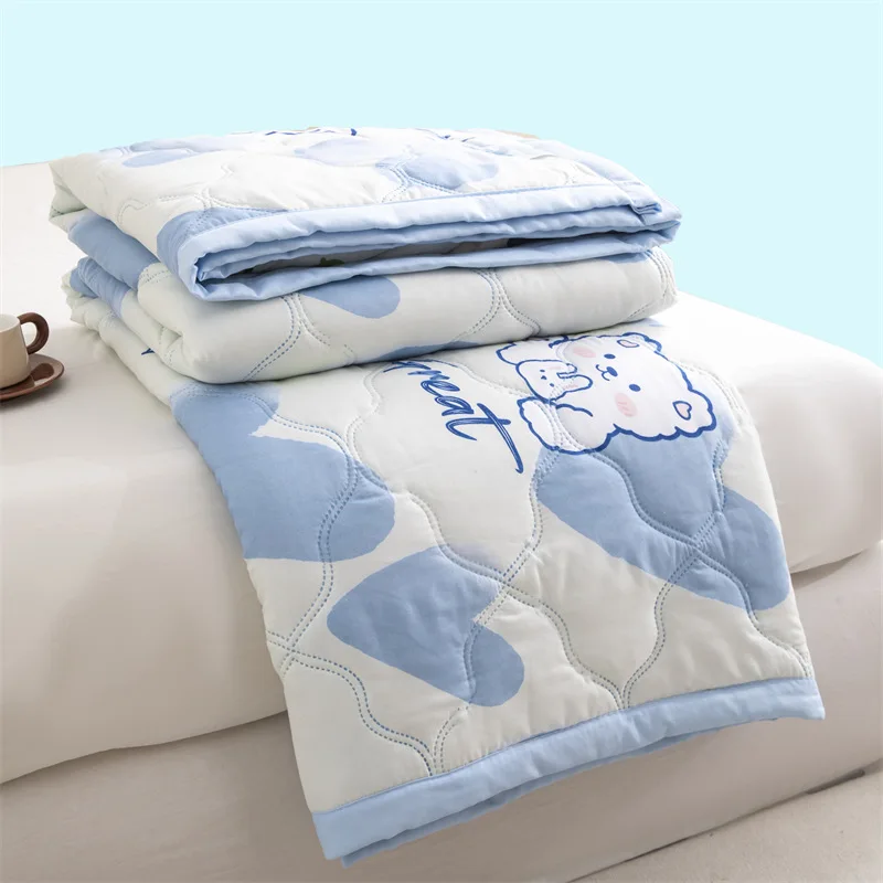 Washed cotton summer quilt skin-friendly grinding summer cool quilt printing student dormitory air conditioner quilt