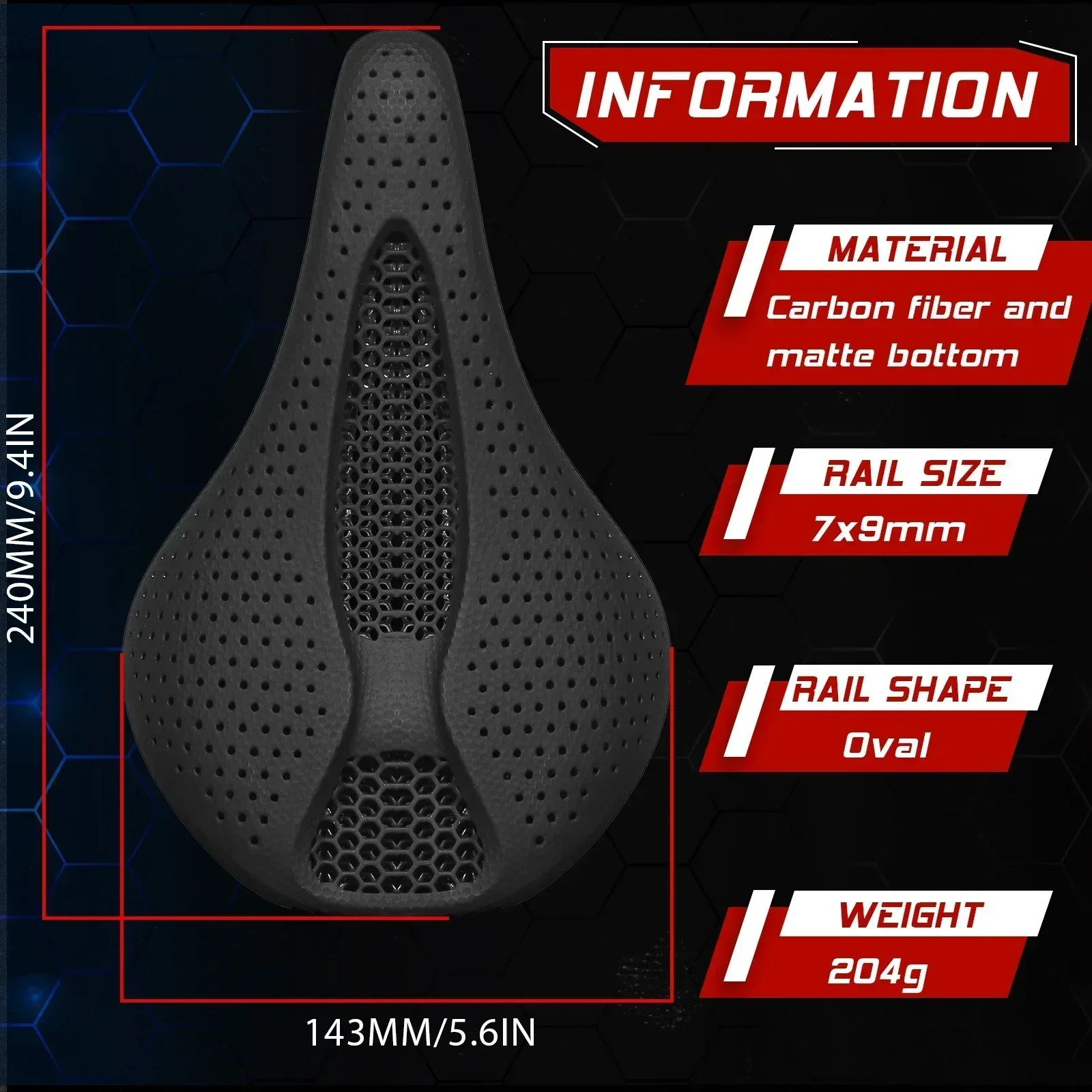 BUCKLOS 3D Printed Saddle 143MM 155mm Carbon Fiber Hollow Comfortable Breathable MTB Gravel Road Bicycle Cycling Seating Parts image 3