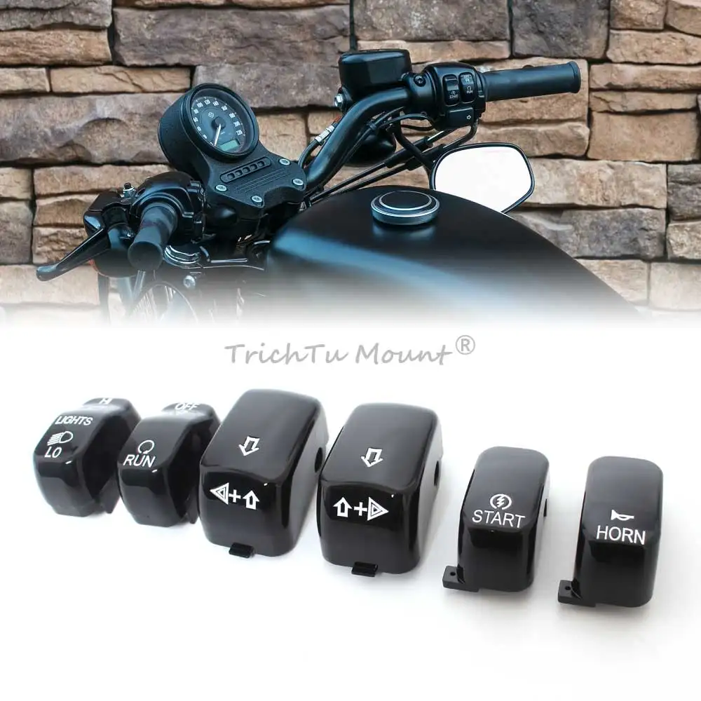 For Harley Sportster 883 1200 Softail Dyna VRSC XL XR Motorcycle Hand Control Switch Caps Button Covers Kit Accessories, 6 Pcs