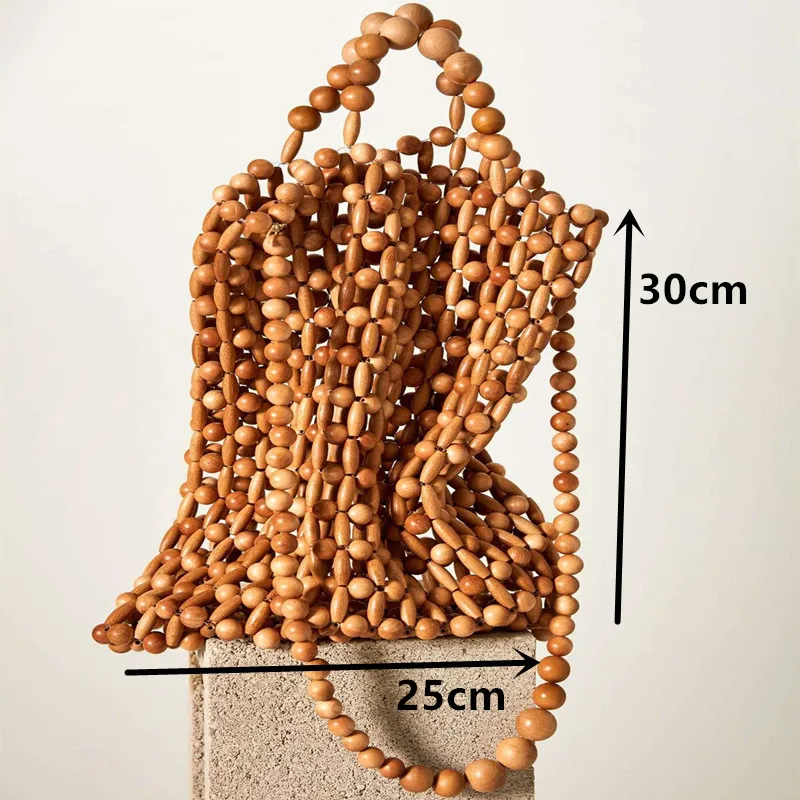 Hand-woven bag from natural wood beads handbag retro bamboo bag beach bag hollowed Creative antique style  fashion woven bag