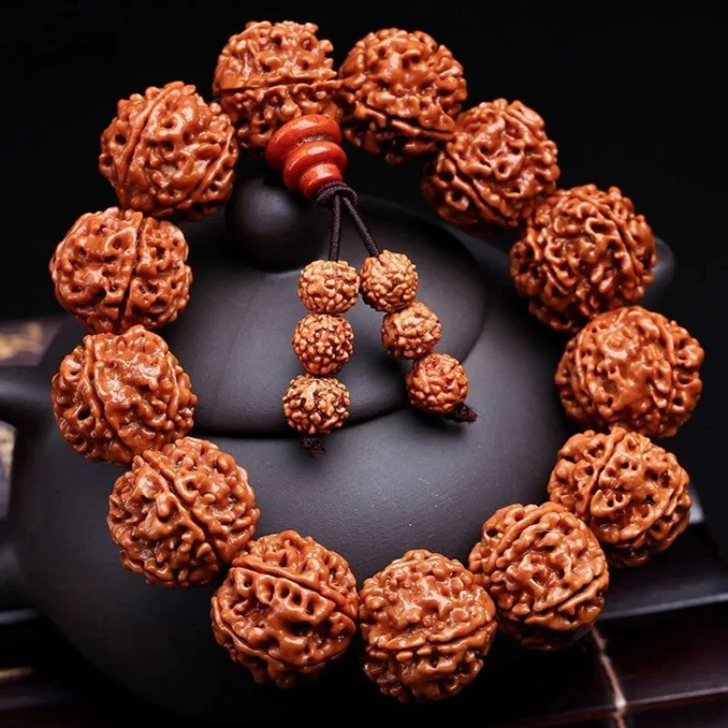 Jingang Bodhi Bracelet with Tail for Men and Women18mm Five Faces Red Peel Atom Rudraksha Crafts Bead Chain