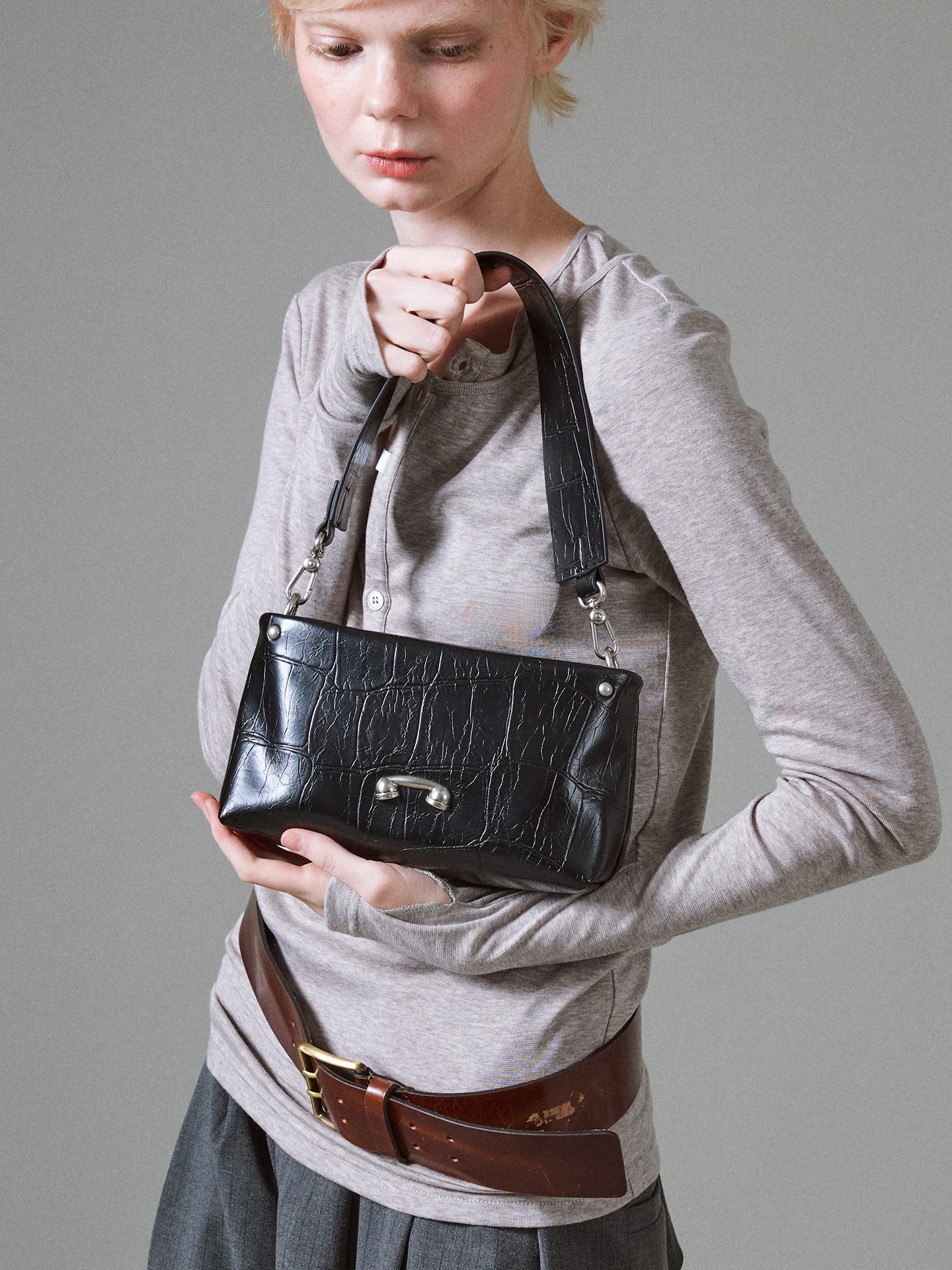 

JACD Black Underarm Bag Women's Summer Crossbody Handbag Handheld Bag Original Design Detachable Shoulder Strap Soft Leather