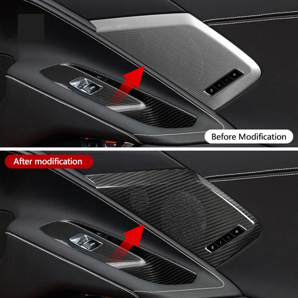 2PCS LHD RHD Car Real Dry Carbon Fiber Interior Inner Door Audio Speaker Frame Cover Trim For Chevrolet Corvette C8 2020-2022