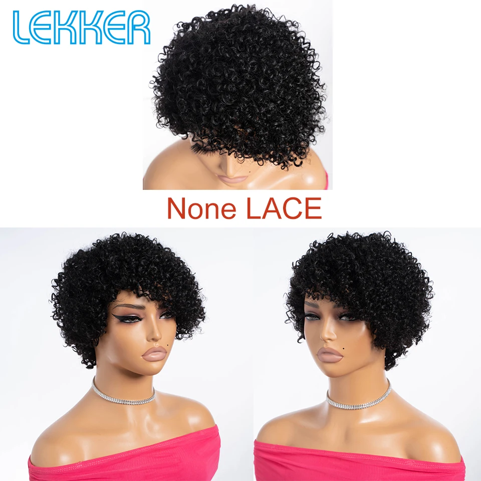 Lekker Pixie court bouclés Bob 13x1 partie dentelle avant perruques de cheveux humains pour les femmes brésilien Remy cheveux sans colle porter Go perruques naturelles