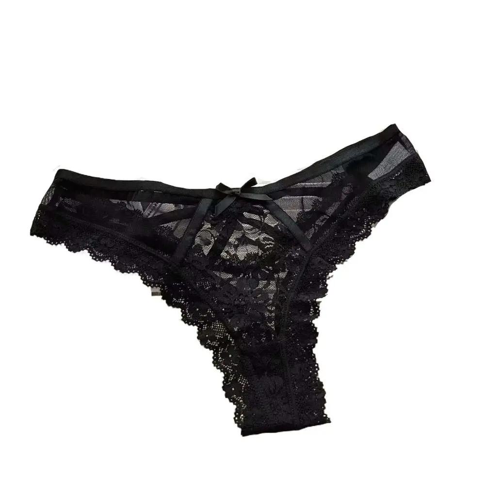 

Sweet Patchwork Mesh Floral Bowknot Panties Thong Hollow Out Lace Flower Transparent Briefs Cotton Crotch Underpants Girl