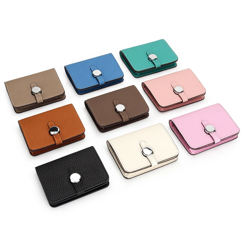 Luxury Design Cowhide Women Credit Card Holder Round Hasp Genuine Leather Business Name ID Card Case Fashion Female Small Wallet