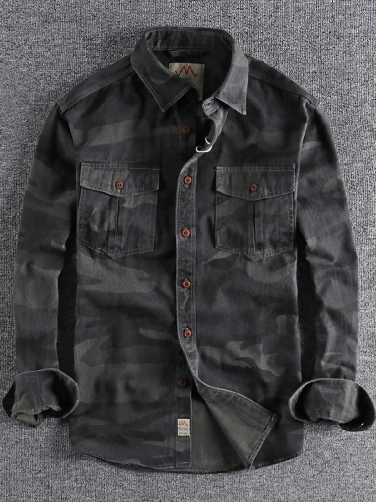 

Мужская камуфляжная рабочая одежда Long irt Stand Fit, повседневная молодежная весенне-осенняя длинная све, повседневная одежда на пуговицах