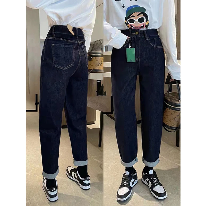 

Mujer Pantalones Elastic Denim Female Trousers Autumn Cuffs Stretch BoyFriend Jeans Woman High Waist Patches Harem Pants E118