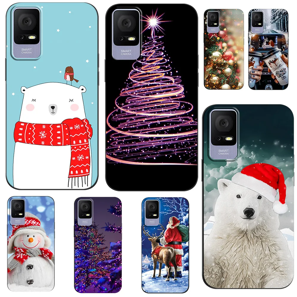 Case For TCL 405 406 408 Case Back Phone Cover Protective Soft Silicone Black Tpu merry christmas snow