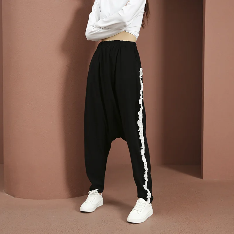 Mid Elastic Waist Black Harem Pants New Loose Fit Trousers Women  Summer Baggy Streetwear Cross-pants Dance Joggers Bloomers