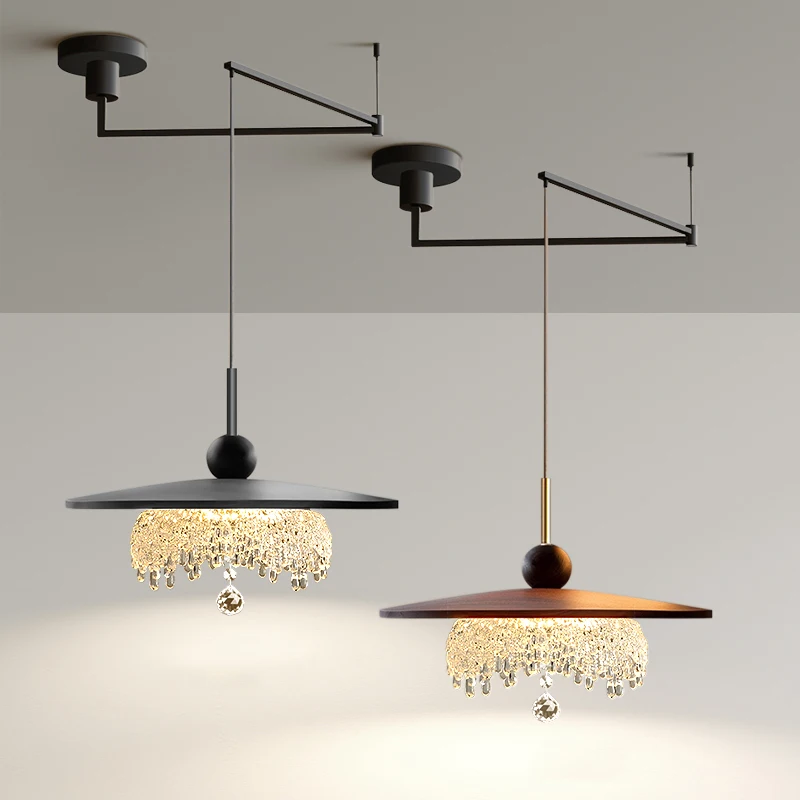 Vintage Rocker Arm Removable Pendant Lamps Black Walnut Color Iceberg Water Drop Pendant Light for Living Room Dining Table Deco