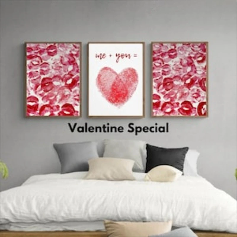 1pc Modern Fingerprint Heart Canvas Wall Art Prints, Frameless Pink Wall Art Poster for Bedroom Decortions Valentine's Day Gifts