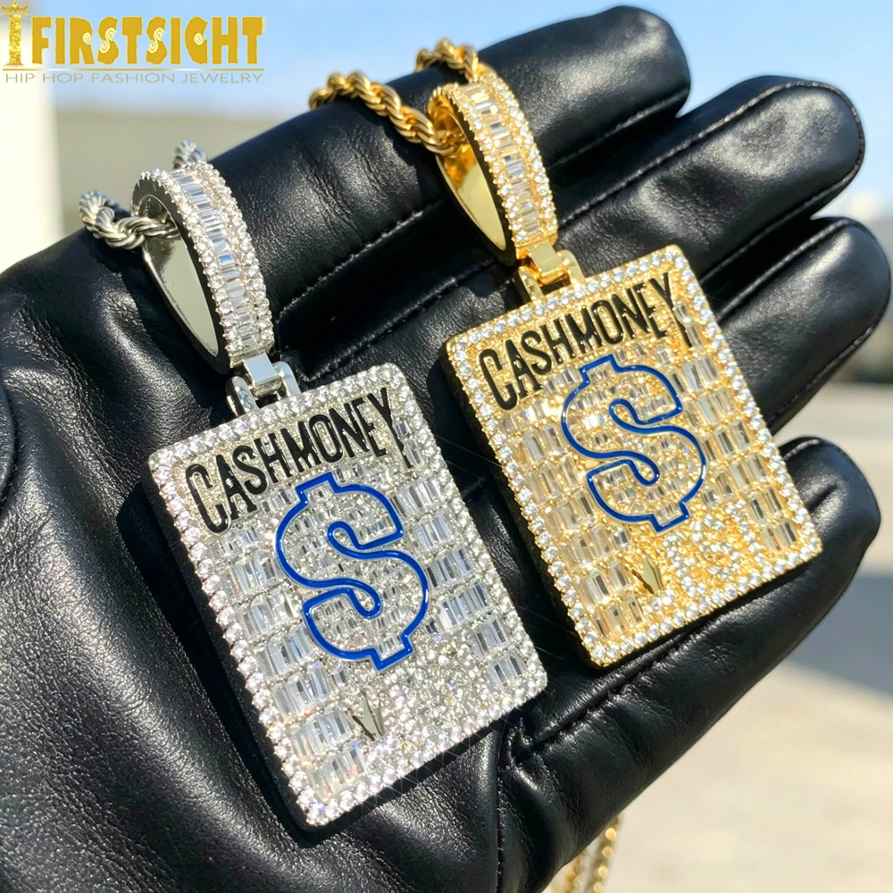 New Cash Money Pendant Necklace Gold Color Iced Out Bling CZ Cubic