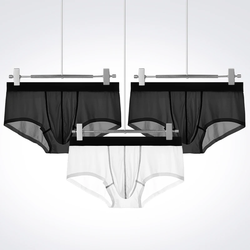 3 قطع ملابس داخلية للرجال: سراويل داخلية صيفية رفيعة للغاية من الحرير الجليدي بدون خياطة للرجال، شورت شفاف للرجال