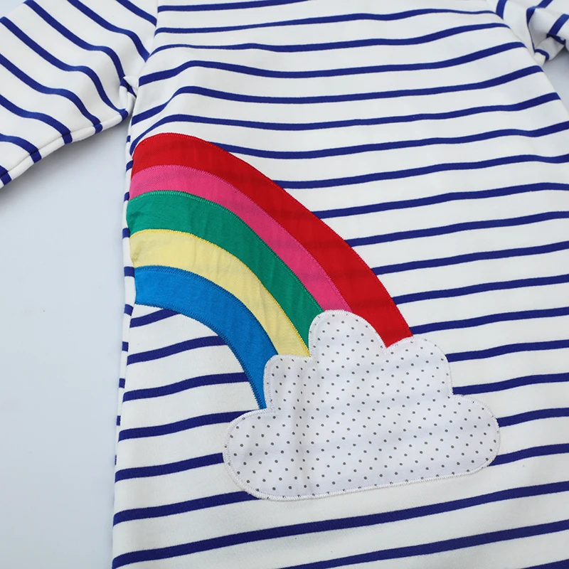 فساتين جديدة مخططة بأكمام طويلة للأطفال ملابس الفتيات الكرتون قوس قزح هوديس فساتين ملابس الأطفال #4