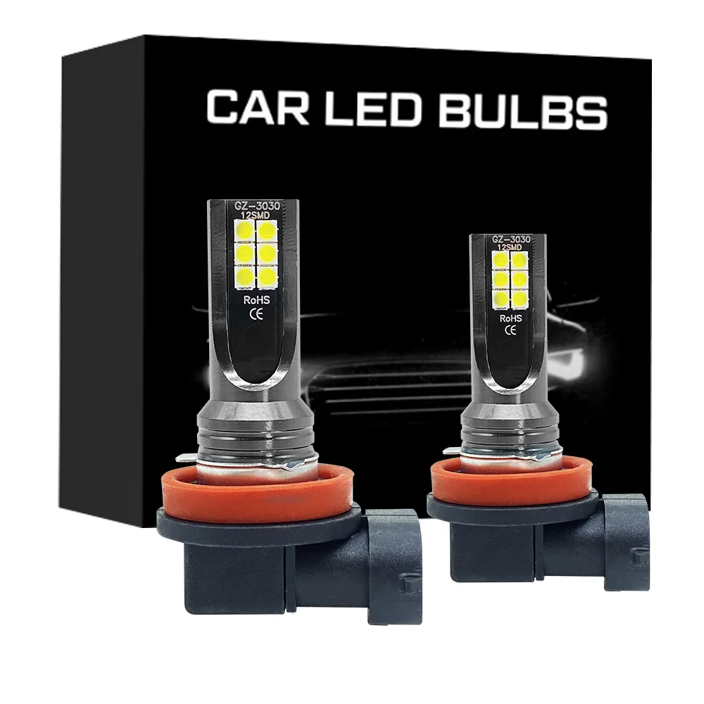 2Pcs New H8 H16 JP Led H11 9005 HB3 9006 HB4 3030 12SMD Car LED Fog Light Bulbs 6000K White Auto Lamp Day Running Light 12000LM