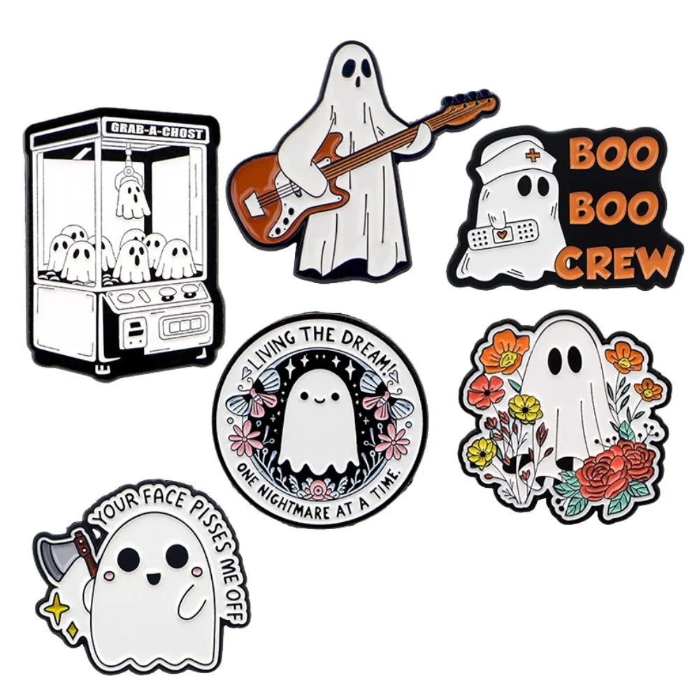 Halloween Ghost Enamel Pins Cartoon Boo Crew Brooch Guitar Ghost Lapel Pin Badge Backpack Clothing Jacket DIY Jewelry Accessory