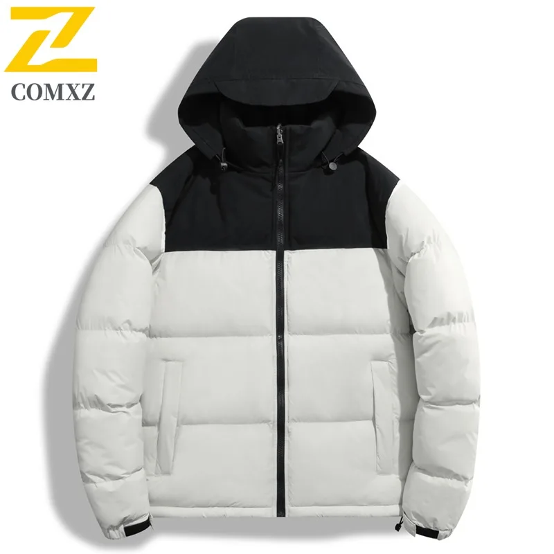 

COMXZ Мужская зимняя куртка Классическая корейская однотонная с капюшоном Снежное пальто для кемпинга Туризм Удобная хлопковая стеганая куртка