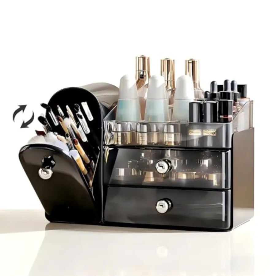 

Makeup Organizer for Vanity with Covered Brush Holder Bathroom Organizers with Drawer Skin Care Organizer Makeup Organizers for