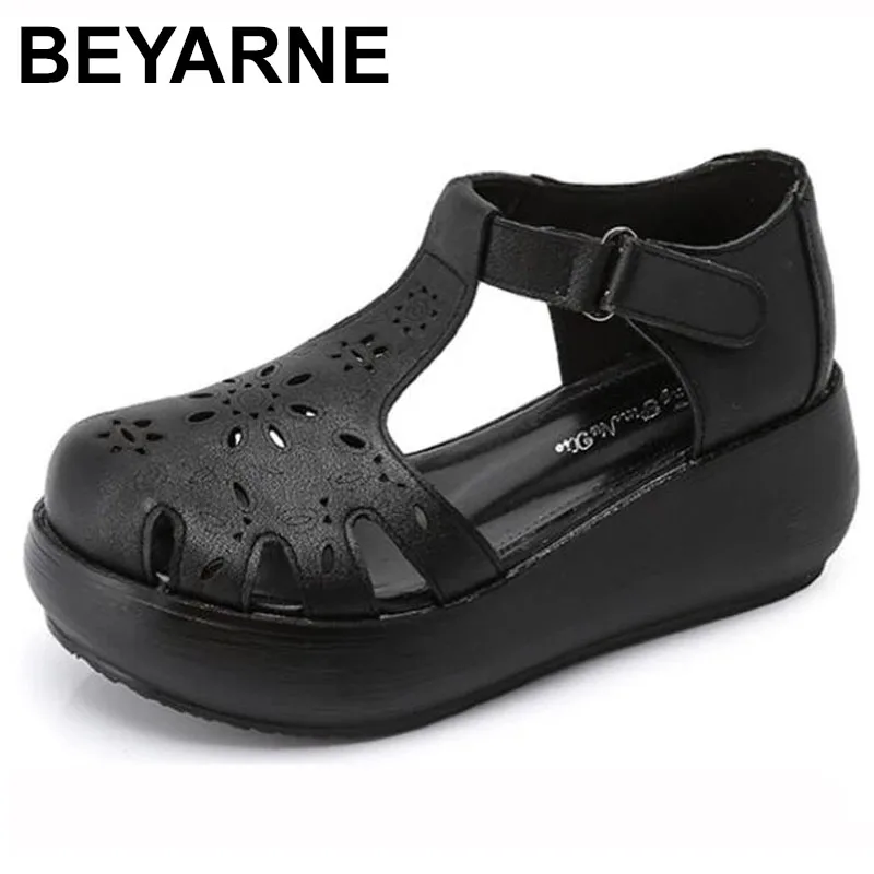 

BEYARNE Women's Sandals Genuine Leather Platform Sandal Summer Thick Sole High Heels Ladies Sandal Summer Shoes For Women