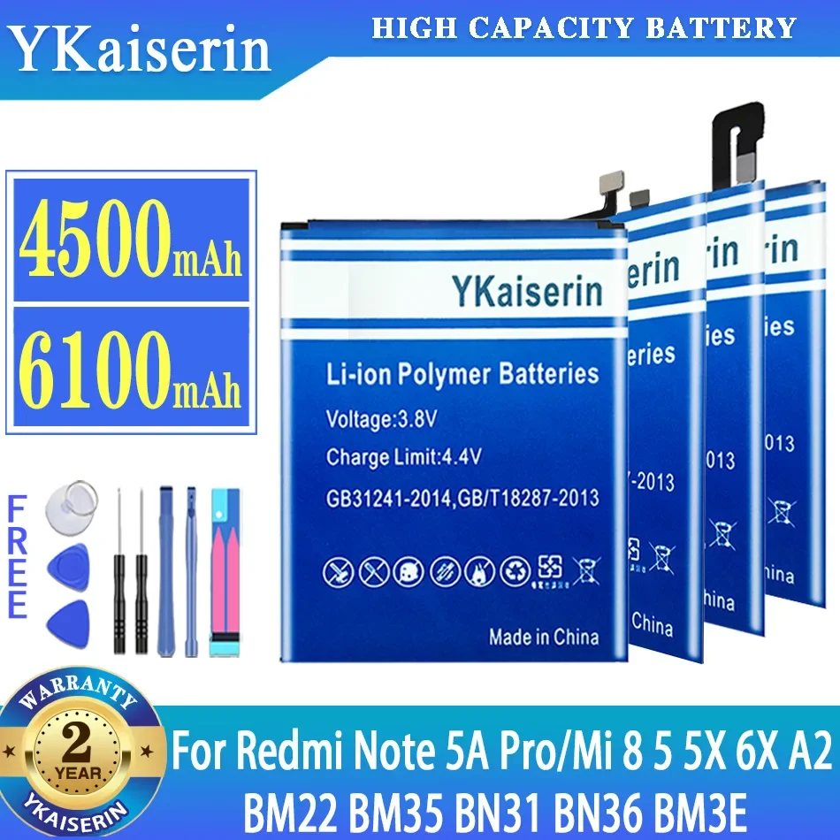 YKaiserin Battery For Xiaomi Mi 8 5 5X 6X A2 Mi8 Mi5 Mi5X Mi6X MiA2 M5 for Redmi Note 5A Pro 5Apro BM22 BM35 BN31 BN36 BM3E