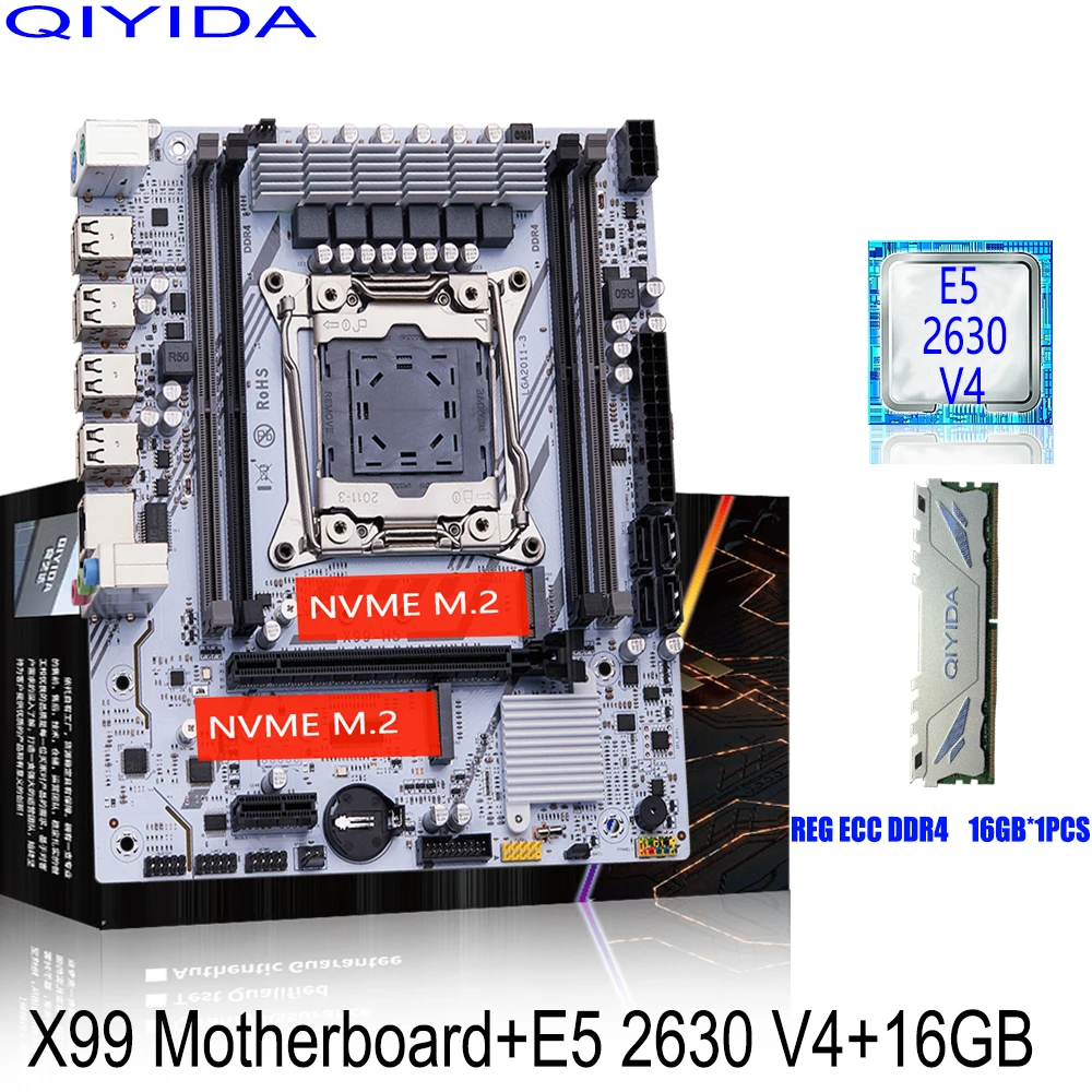 Kit de placa base QIYIDA X99 con CPU LGA2011-3 Xeon E5 2630 V4, memoria DDR4 de 16GB, PCI 16x NVME M.2 SATA x99 H5
