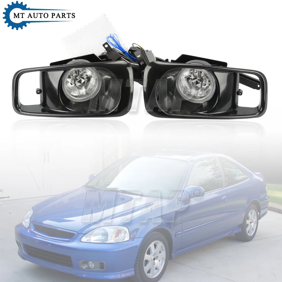 

MTAP Car Accessories Front Fog Light Reflector Lamp Set Foglight Foglamp Kit With Wires Harness For HONDA CIVIC EK3 1999