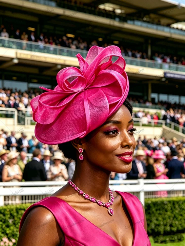 Elegante Sombrero Fascinador de Malla con Flores y Plumas Color Camel para Mujer, Ideal para el Día de la Carrera de Royal Ascot, Accesorio para el Cabello para Invitadas de Boda, Eventos Formales o Iglesia